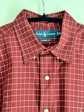 Ralph Lauren Burgundy Windowpane Button-Down Dress Shirt